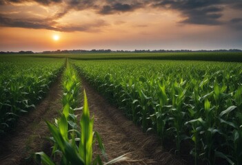 cornfield agriculture sunset corn beautiful farming generated green field growth sunlight nature countryside land blue scene