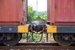 © boygek - The mechanism of coupling of train cars close up, coupling of railway cars, wagon connection