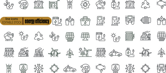 Wall Mural - line icons about energy efficiency and saving. sustainable development. thin line icon set. symbol c
