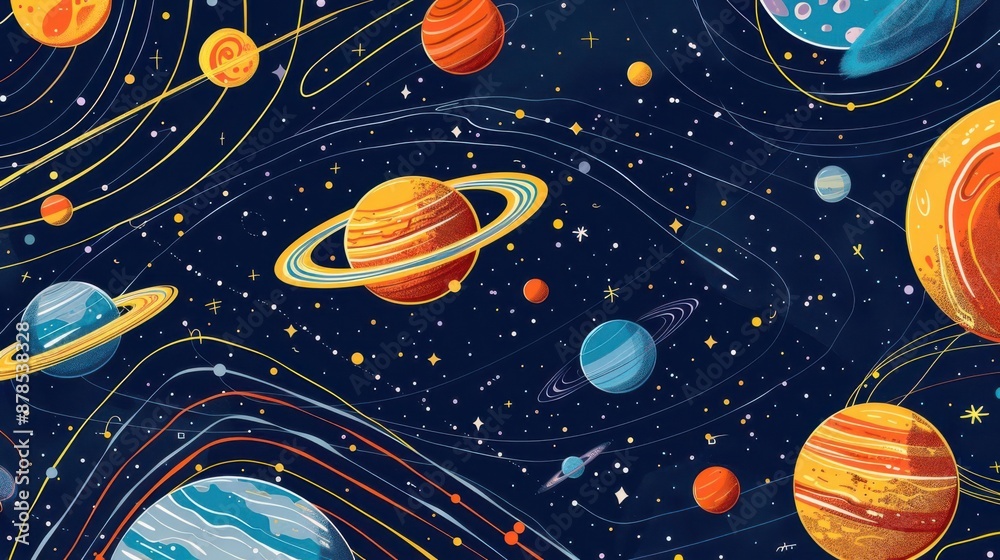 A detailed illustration of the solar system with planets and their ...