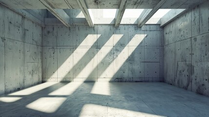 Aufkleber - Realistic 3D Render of a Grunge Concrete Room Interior Illuminated by Daylight