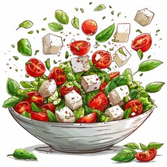 Canvas Print - Fresh Salad with Feta Cheese and Tomatoes