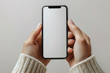 Poster - a person is holding a cell phone with a white screen
