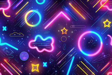 Wall Mural - Glowing neon geometric shapes pattern