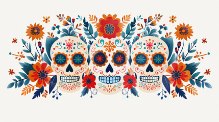 Wall Mural - minimalist, abstract faces of calaveras with floral motifs, using simple lines and shapes to convey the traditional aesthetic.