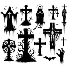 Wall Mural - set of silhouettes of crosses