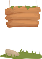 Leinwandbilder - Wooden sign hanging from two poles with green grass and a rock in the foreground