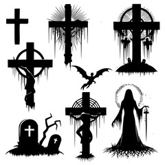 Canvas Print - set of silhouettes of halloween cross