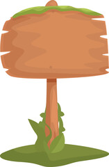Poster - Blank wooden sign standing in the grass with vines growing up it, perfect for adding your own message