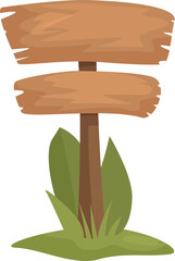 Leinwandbilder - Cartoon style wooden sign standing on a patch of grass with leaves is waiting to display your message