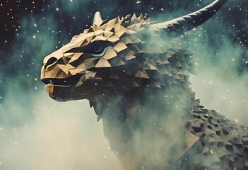Wall Mural - ai generated illustration of a dragon's head amidst a mystical smoky atmosphere
