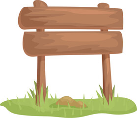 Poster - Wooden sign standing on grass with copy space for text