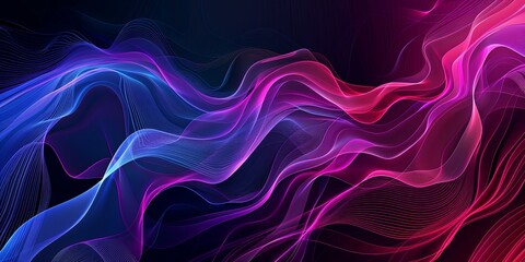 Wall Mural - Abstract Purple and Blue Swirling Lines on Black Background.