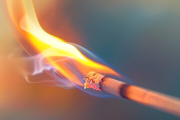 High-Detail Close-Up of Cigarette Being Lit with Match Flame and Smoke