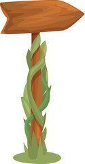 Poster - Wooden arrow sign covered with green plants, showing direction