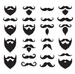 Mustaches and beard style set vector silhouettes illustration 