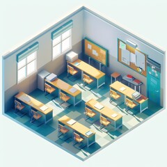 Wall Mural - an isometric view of a classroom with desks and chairs