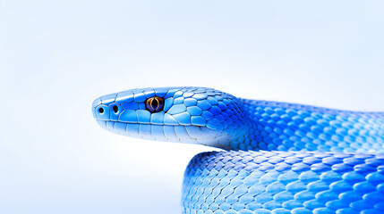 Blue snake with yellow eye on white background, perfect for nature, animal, and wildlife designs. 
