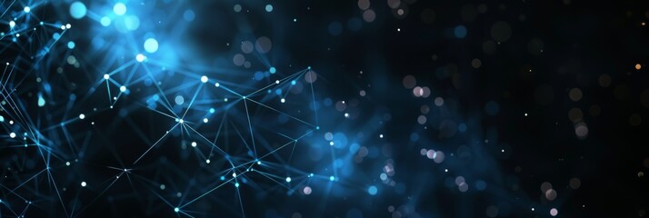 Poster - Abstract high tech blue glowing lines with dots and plexus triangles, abstract background. High quality photo