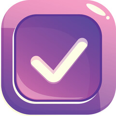 Poster - Purple rounded square button is displaying a white check mark symbol, indicating approval or completion