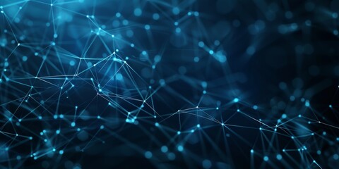 Poster - Abstract high tech blue glowing lines with dots and plexus triangles, abstract background. High quality photo