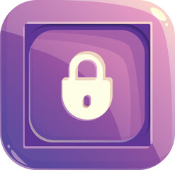 Poster - Glossy purple button featuring a padlock, symbolizing security and data protection in the digital age
