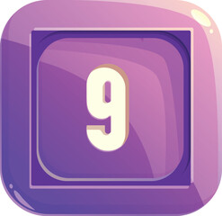 Poster - Purple icon showing the number nine, for use in apps or games