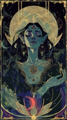 illustrations of tarot cards, the theme of isoterics and fortune telling AI Generative
