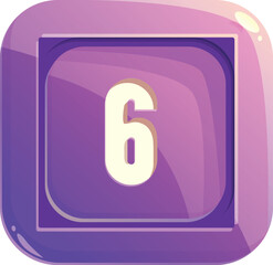 Poster - Purple square button with rounded corners showing the number six