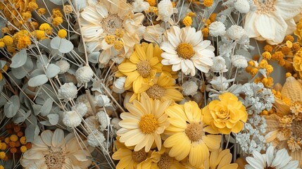 Canvas Print - Yellow tone dried flowers and plants for decoration