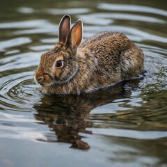 Wall Mural - cute rabbit in the water