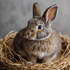 Wall Mural - cute rabbit in the basket