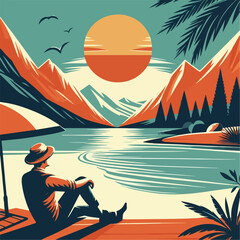 Wall Mural - Vacation poster background. Vintage style design