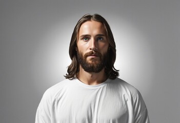 Wall Mural - Divine Vignette: A Monochromatic Portrait of Jesus Christ with Empty Space for Copy and Reflection