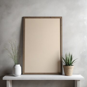 Modern floral poster template in a Scandinavian rustic home interior setting, 3D rendering