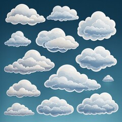Canvas Print - Vector Landscape Clip Art Set - Blue Ornamental Cloud Designs