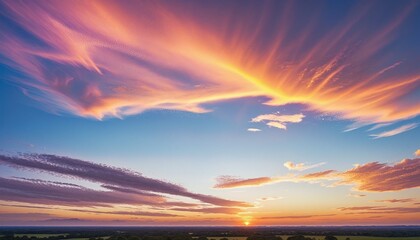 Wall Mural - twilight dusk scene with dramatic sunset sky and orange horizon banner, perfect for four seasons con