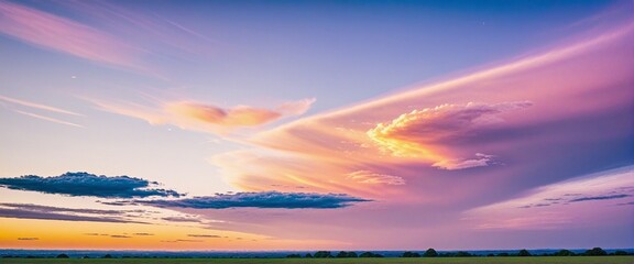 Wall Mural - white clouds illuminated by golden sunlight in a nature landscape illustration
