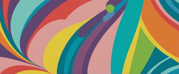 Wall Mural - Vintage 70s-inspired graphic illustration set with abstract shapes and vibrant retro colors