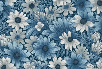 Wall Mural - Artistic Blue Floral Design for Stylish Textile and Fashion Applications