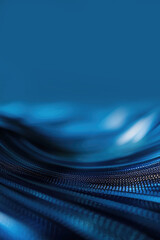 Poster - Modern shiny blue black moving neon lines on dark background. Glowing wave on a dark background. Neon wave. Futuristic background. Texture of silk fabric in the form of a wave. Copy space.