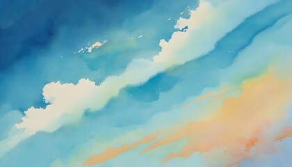 Wall Mural - sky blue watercolor texture with fluffy graffiti banner and copy space