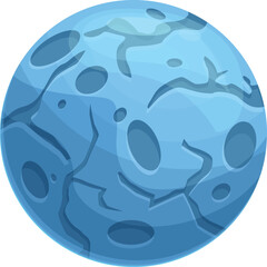 Poster - cartoon blue planet with craters on its surface floating in the space