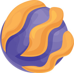 Poster - abstract planet with flowing orange stripes on a purple surface, evoking a sense of mystery and cosm