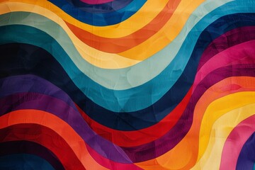 Poster - Dynamic rainbow waves in bold contrasting shades create a multicolored background, Bold, contrasting shades forming a dynamic, rainbow pattern