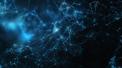 Poster - Abstract high tech blue glowing lines with dots and plexus triangles, abstract background. High quality photo