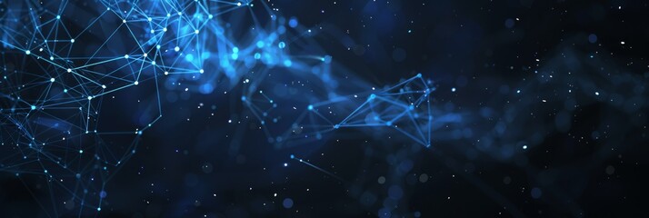 Poster - Abstract high tech blue glowing lines with dots and plexus triangles, abstract background. High quality photo