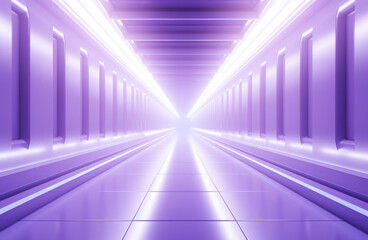 Poster - Neon corridor, tunnel, scene with ultra violet lines, virtual reality tunnel. Futuristic background. Empty stage. Product installation.