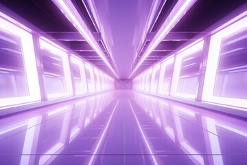 Poster - Neon corridor, tunnel, scene with ultra violet lines, virtual reality tunnel. Futuristic background. Empty stage. Product installation.