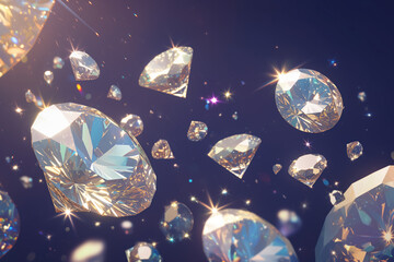 Wall Mural - flying sparkling diamonds on dark background